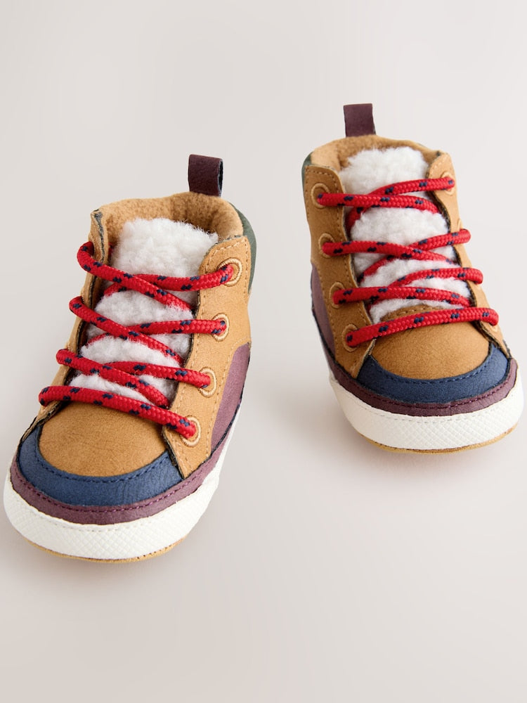 Tan Brown Baby Elastic Lace Boots (0-2mths)