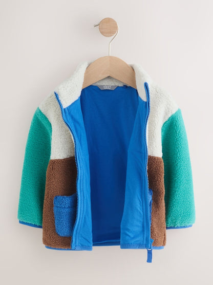 Colourblock Plain Funnel Neck Fleece Zip Through Fleece