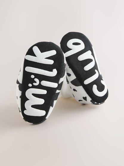 White/Black Cow Print Baby Sock Top Boot Shoes (0-18mths)