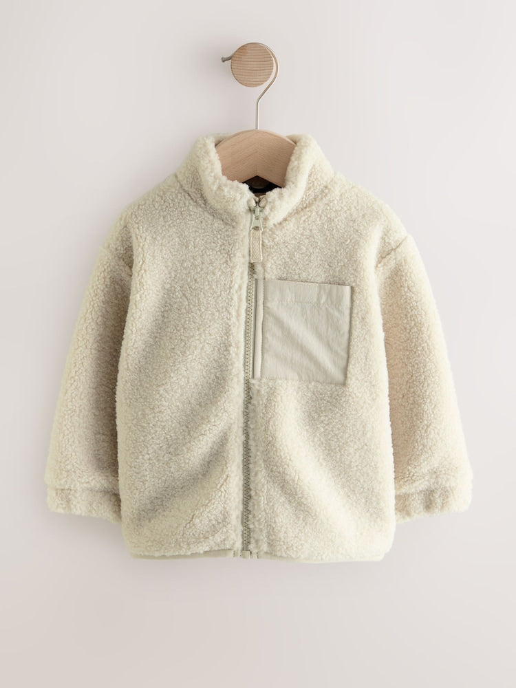 Stone Plain Funnel Neck Fleece Zip Through Fleece (3mths-7yrs)