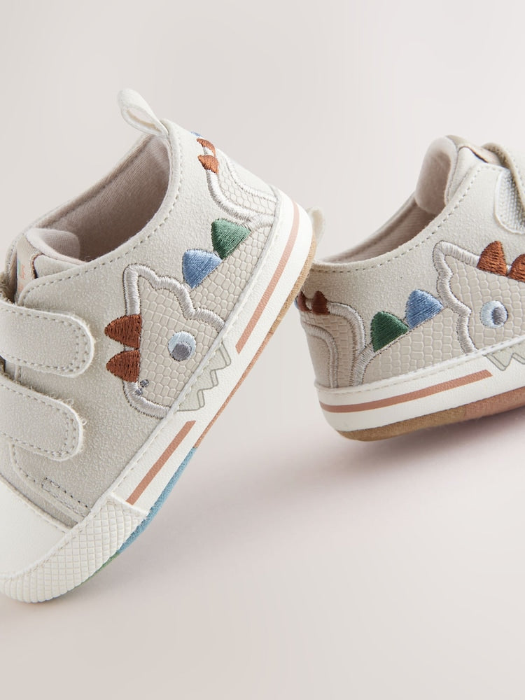 Grey Dino Two Strap Baby Trainers (0-24mths)