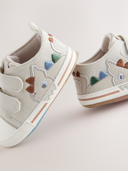 Grey Dino Two Strap Baby Trainers (0-24mths)