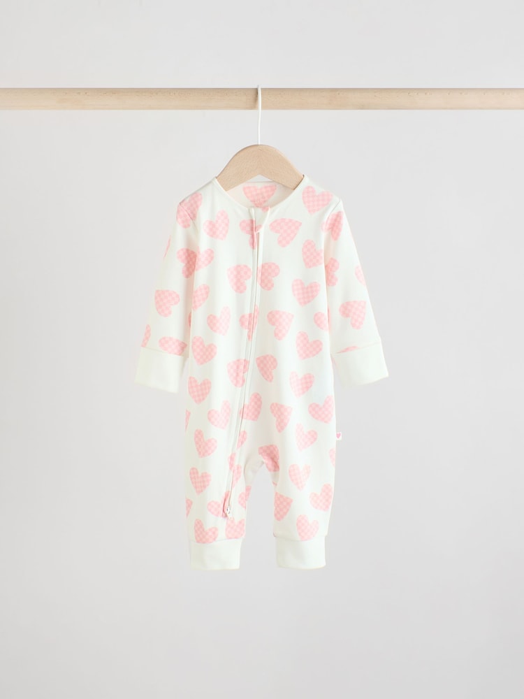 Pink Print Two Way Zip Baby Sleepsuits 4 Pack (0mths-3yrs)