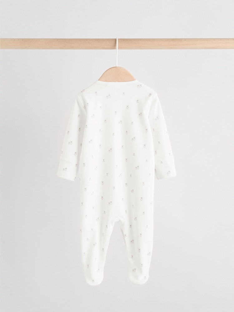 White Baby Sleepsuit, Bodysuit, Beanie and Bib Set 4 Piece (0-9mths)