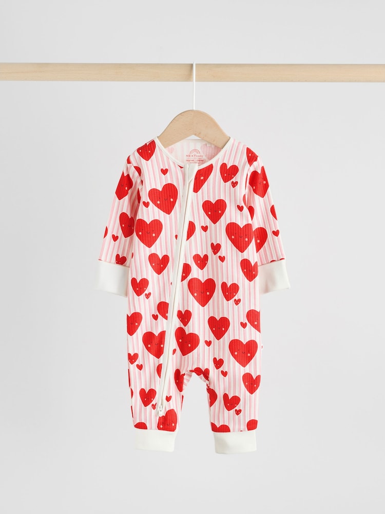 Red Heart Two Way Zip Baby Sleepsuits 3 Pack (0mths-3yrs)