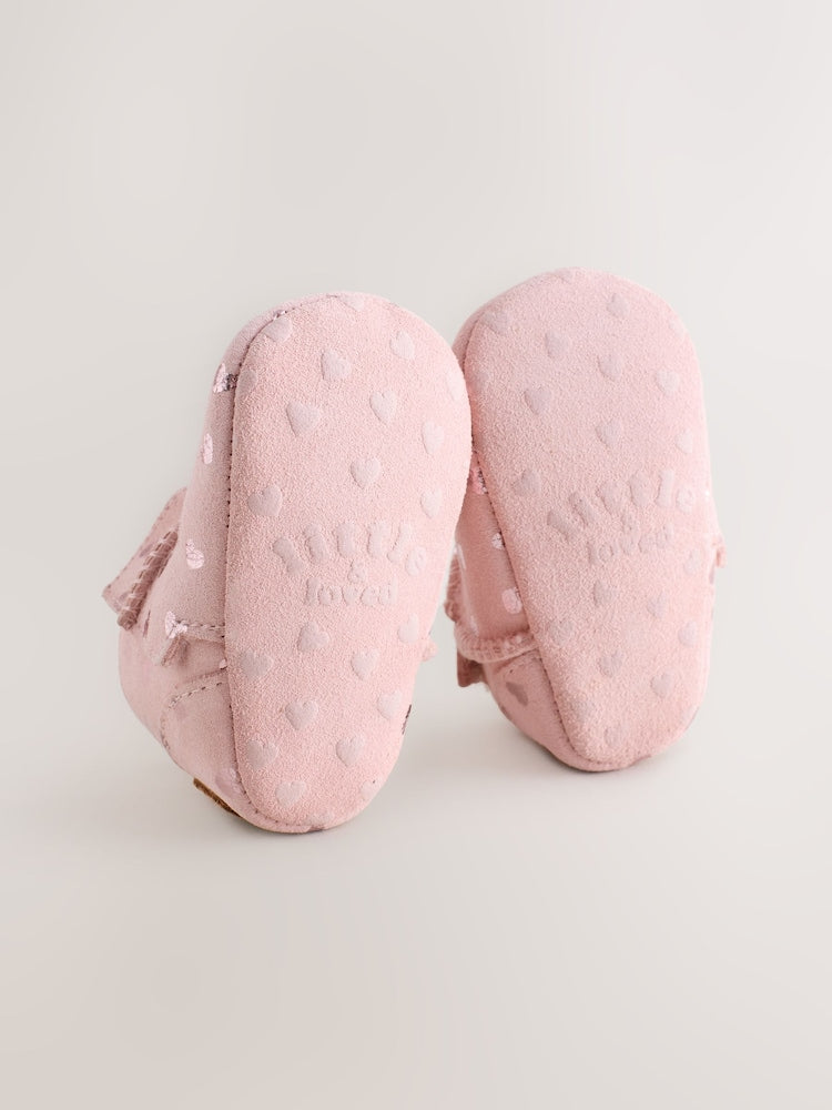 Pink Heart Suede Baby Pull-On Boots (0-24mths)