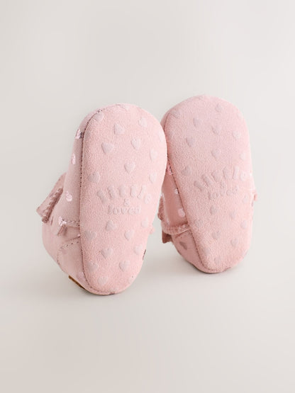 Pink Heart Suede Baby Pull-On Boots (0-24mths)