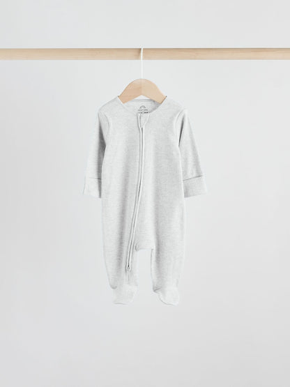 Neutral 5 Pack Two Way Zip Footed Baby Sleepsuits (0-2yrs)