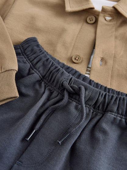 Tan Brown Jersey Shirt T-Shirt and Joggers 3 Piece Set (3mths-7yrs)