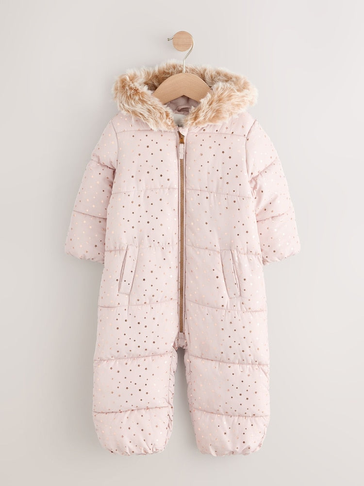 Pale Pink Print Shower Resistant Snowsuit (3mths-7yrs)