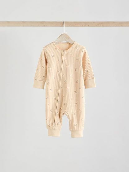 Neutral 5 Pack Two Way Zip Baby Sleepsuits (0mths-3yrs)
