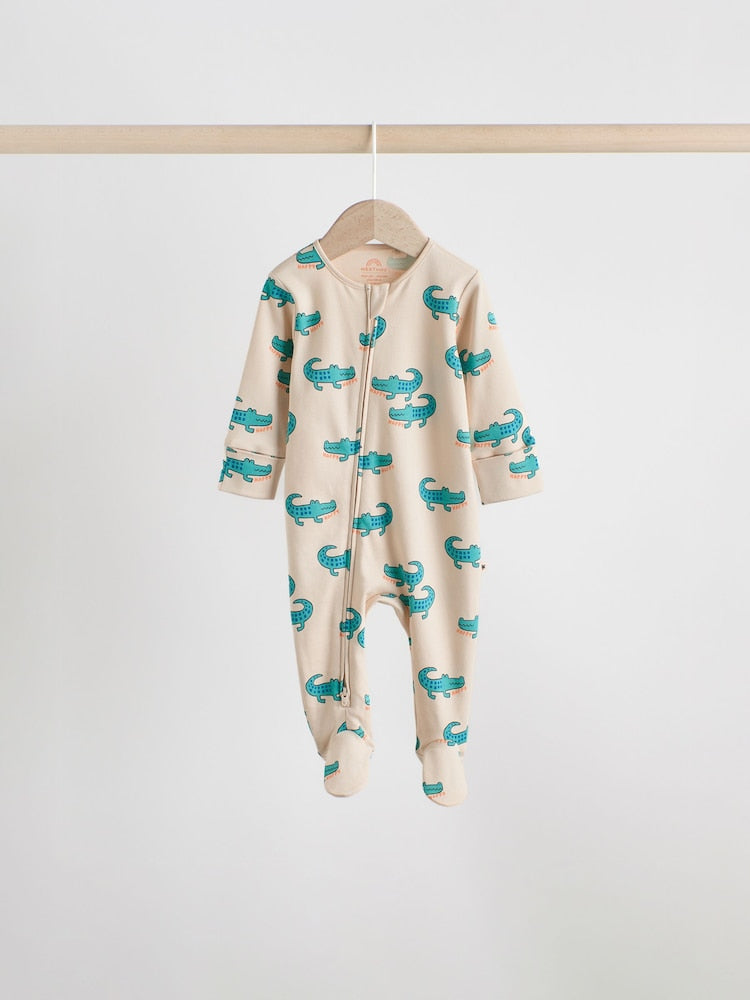 Multi Cotton Two Way Zip Baby Sleepsuits 5 Pack (0-2yrs)