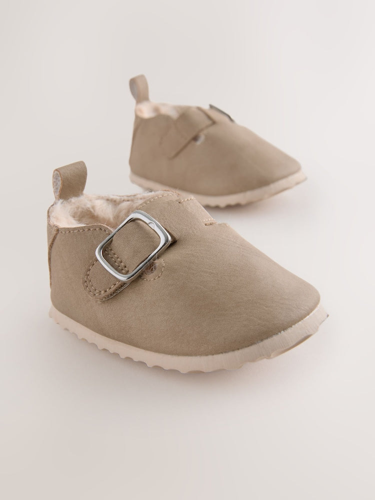 Beige Baby Faux Fur Lined Clog Shoes (0-24mths)