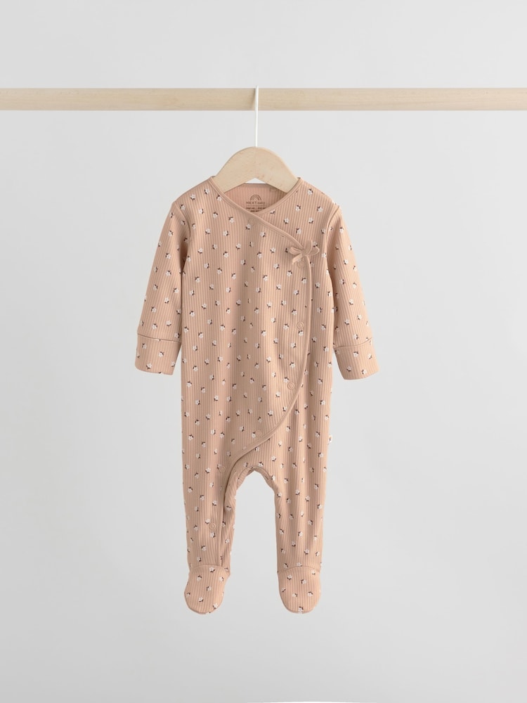 Brown Ditsy Floral Baby Sleepsuits 3 Pack (0-2yrs)