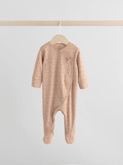 Brown Ditsy Floral Baby Sleepsuits 3 Pack (0-2yrs)