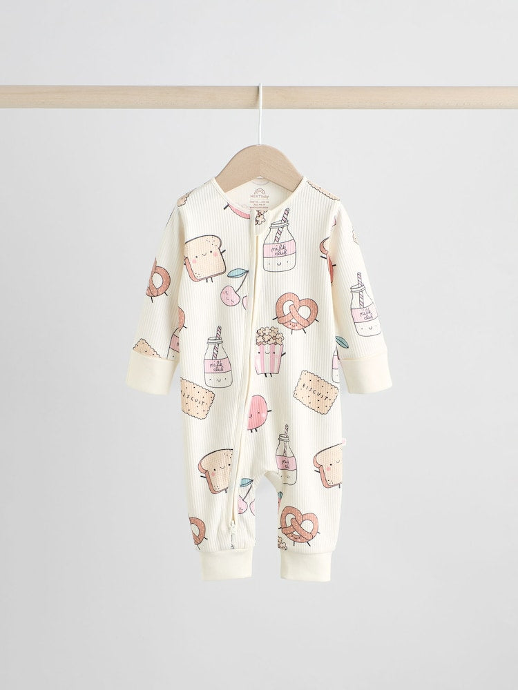 Multi Food Character Two Way Zip Baby Sleepsuits 3 Pack