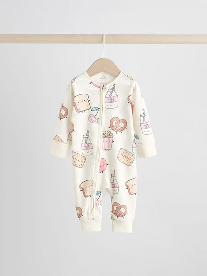 Multi Food Character Two Way Zip Baby Sleepsuits 3 Pack