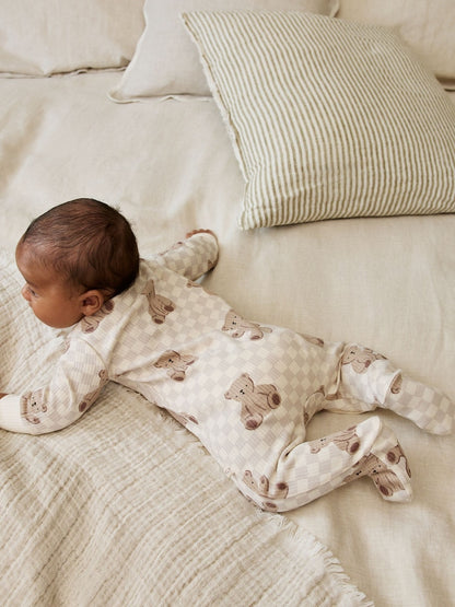 Brown Bear Print Two Way Zip Baby Sleepsuits 4 Pack (0mths-2yrs)