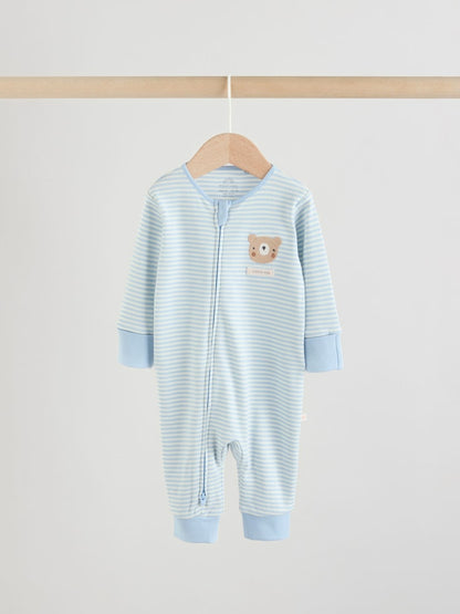 Blue Bear Two Way Zip Baby Sleepsuits 3 Pack (0mths-3yrs)