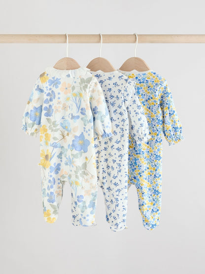 Blue Collar 3 Pack Baby Sleepsuits (0-2yrs)