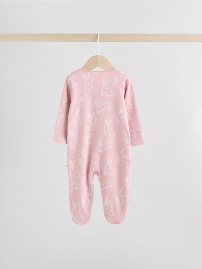 Pink Bunny Two Way Zip Baby Sleepsuits 3 Pack (0mths-2yrs)