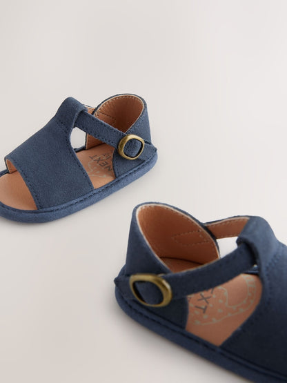 Navy Leather Touch Fastening Baby Sandals (0-24mths)