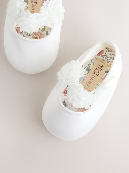 White Satin Baby Corsage Shoes (0-24mths)