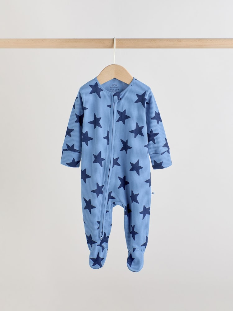 Navy Star Two Way Zip Baby Sleepsuits 3 Pack (0-2yrs)