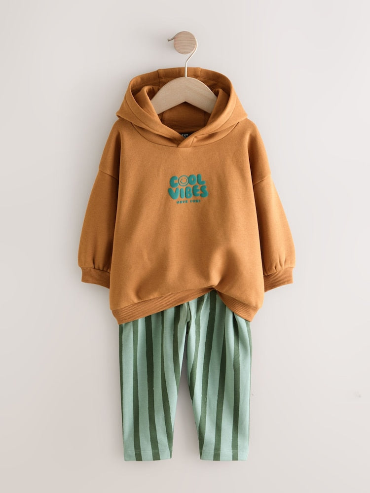 Rust Brown Cool Vibes Printed Hoodie and Joggers Set (3mths-