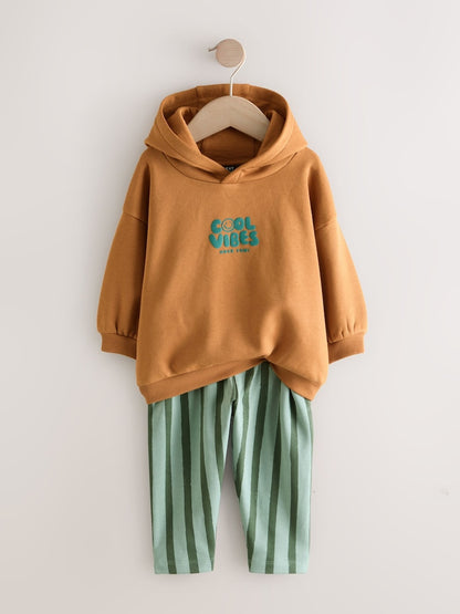 Rust Brown Cool Vibes Printed Hoodie and Joggers Set (3mths-