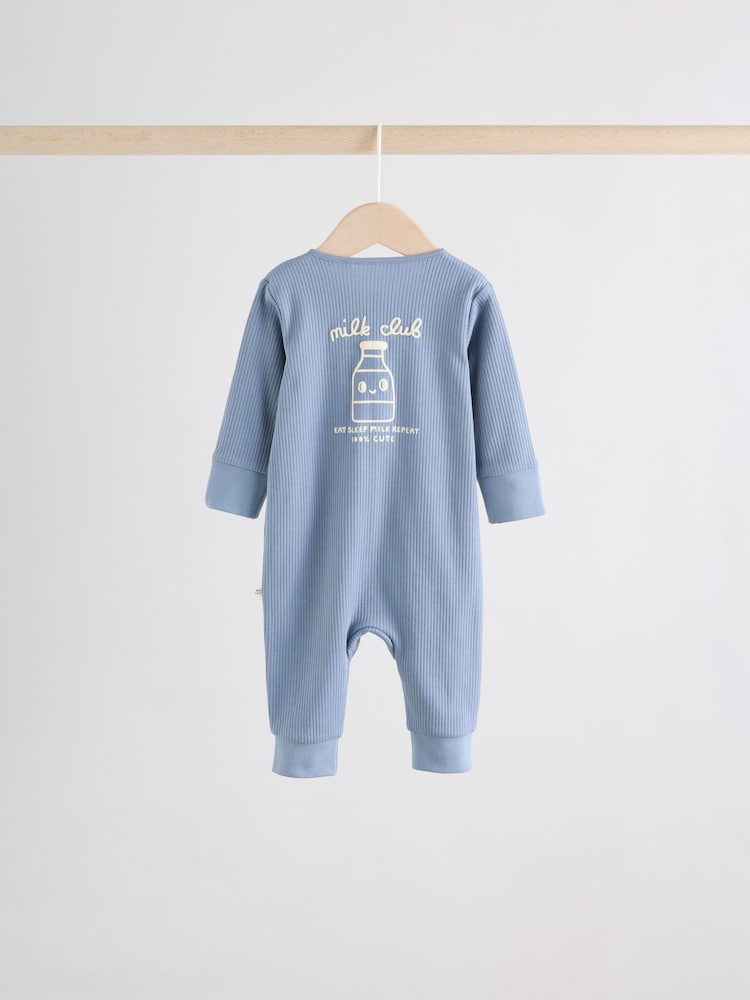 Blue Milk Club Two Way Zip Baby Sleepsuits 3 Pack (0mths-3yrs)