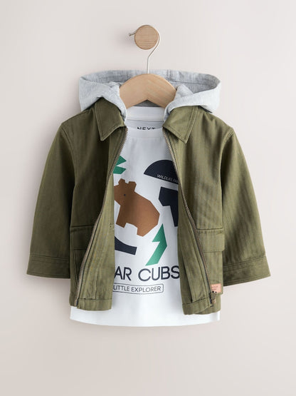 Khaki Green Hooded Overshirt and T-Shirt Set 2 Piece (3mths-7yrs)