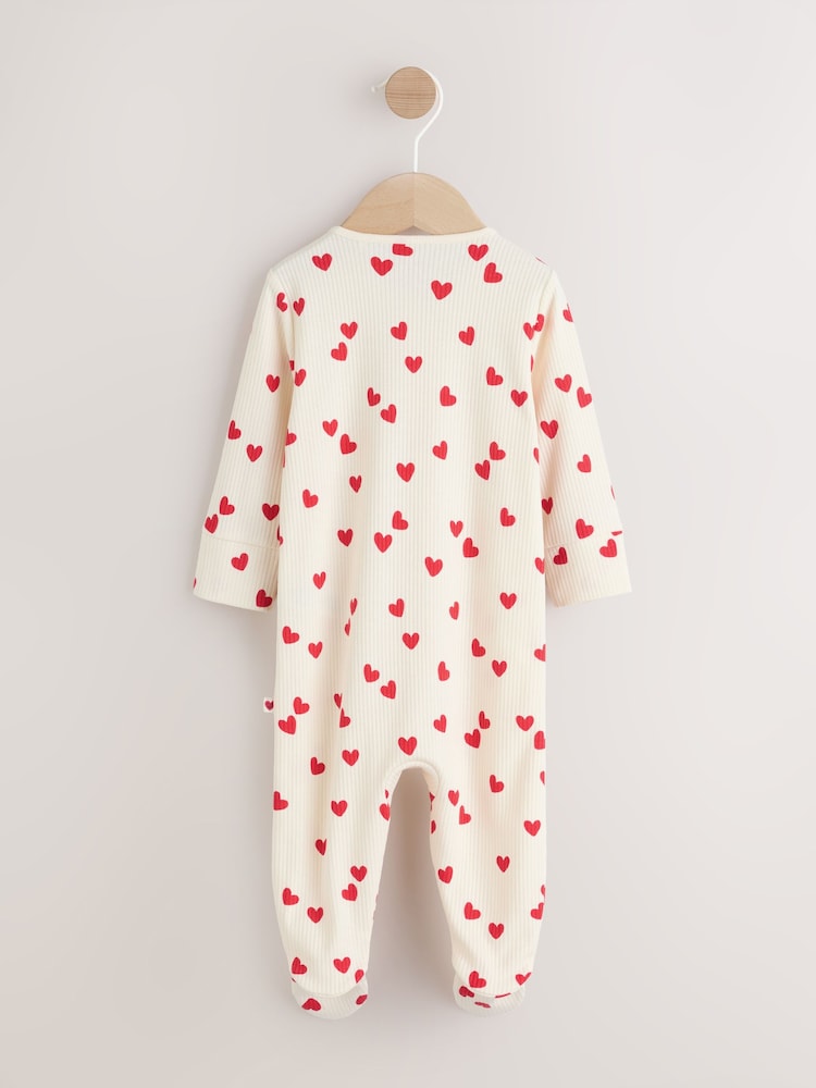 Red Heart Valentines Valentines Two Way Zip Baby Sleepsuit (0-