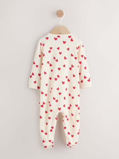 Red Heart Valentines Valentines Two Way Zip Baby Sleepsuit (0-