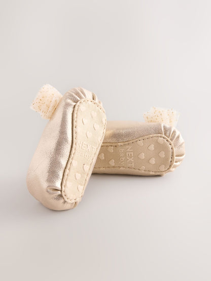 Gold Baby Bow Occassion Shoes (0-18mths)