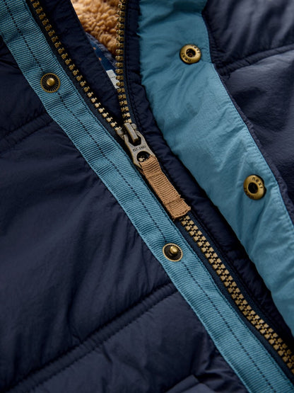 Navy Borg Lined Padded Shower Resistant Coat (3mths-7yrs)