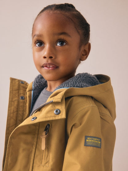 Ochre Yellow Waterproof Borg Lined Parka Coat (3mths-7yrs)
