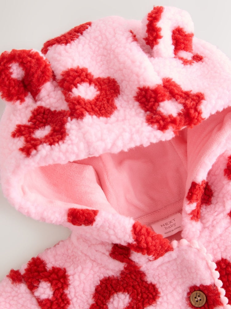 Pink Floral All Over Print Borg Hooded Baby Jacket (0mths-2yrs)