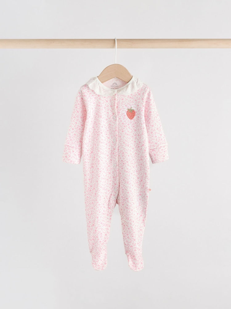 Pink Collar 3 Pack Baby Sleepsuits (0-2yrs)