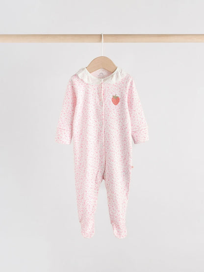 Pink Collar 3 Pack Baby Sleepsuits (0-2yrs)