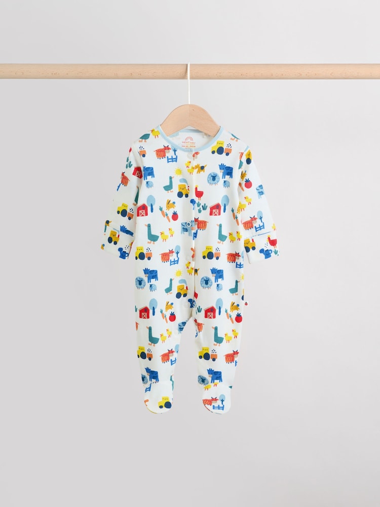 Multi Farm 3 Pack Baby Sleepsuits (0mths-2yrs)