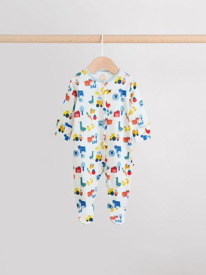 Multi Farm 3 Pack Baby Sleepsuits (0mths-2yrs)