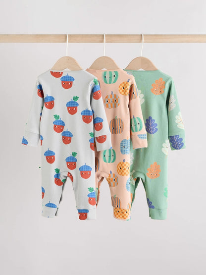Green Autumn Pumpkin Baby Footless Sleepsuits 3 Pack