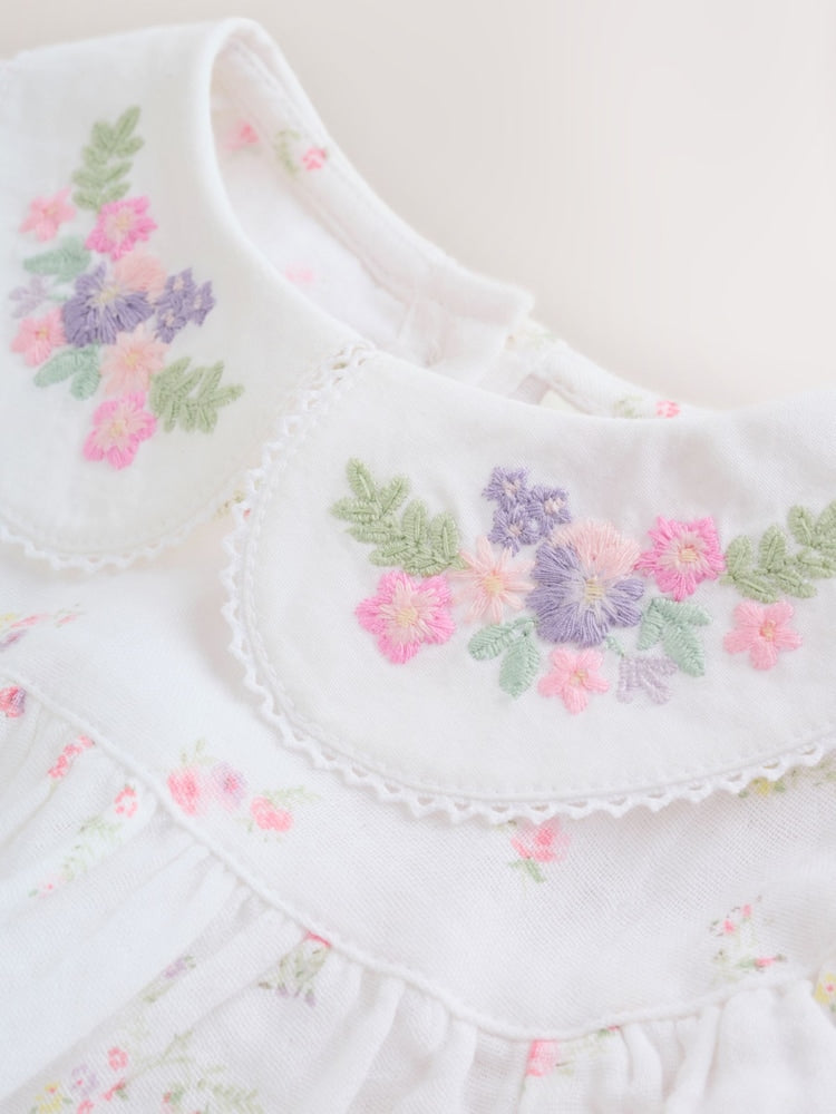 White/Pink Ditsy Baby Bloomer Rompers Set 2 Piece with Tights (0mths-3yrs)