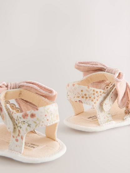 Pink Baby Bow Floral Sandals (0-24mths)