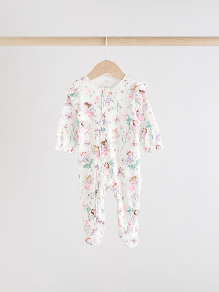 Ecru Fairy Two Way Zip Baby Sleepsuits 3 Pack (0-2yrs)