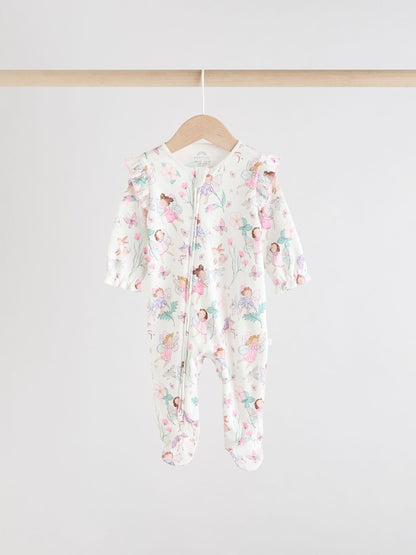 Ecru Fairy Two Way Zip Baby Sleepsuits 3 Pack (0-2yrs)