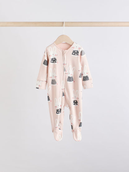 Brown/Cream 5 Pack Two Way Zip Baby Sleepsuits (0mths-2yrs)