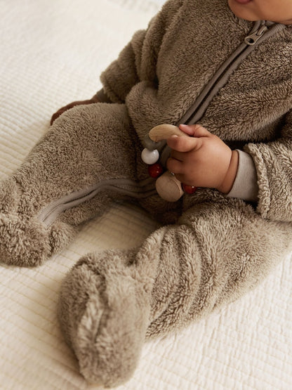 Mink Brown Fleece Baby Pramsuit