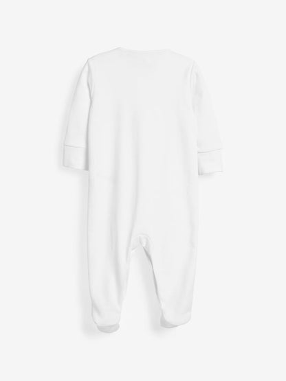 White 3 Pack 100% Cotton Baby Sleepsuits (0-18mths)